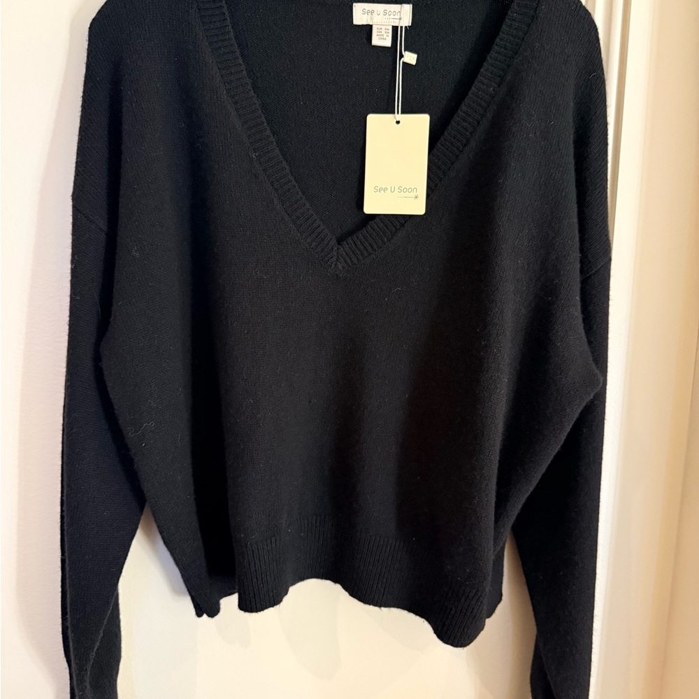Sew U Soon Elegant Black V-Neck Sweater USM